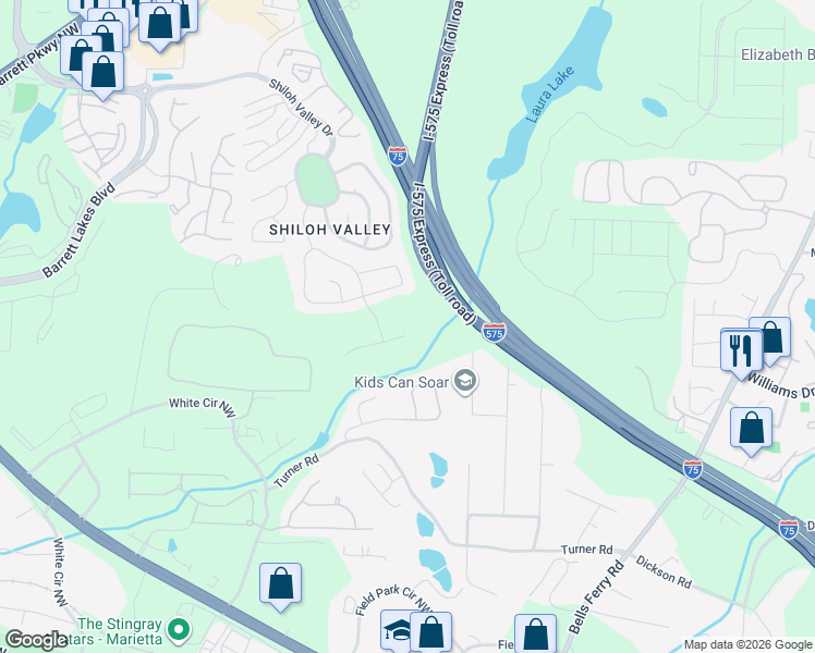 map of restaurants, bars, coffee shops, grocery stores, and more near 346 Morgans Creek Court Northwest in Kennesaw