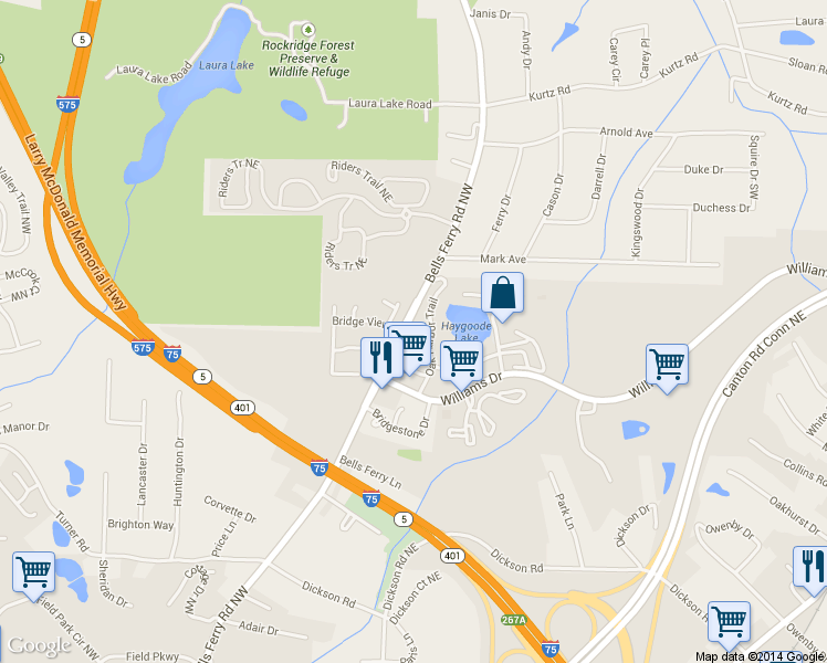 map of restaurants, bars, coffee shops, grocery stores, and more near 553 Harbor Lake Court in Marietta