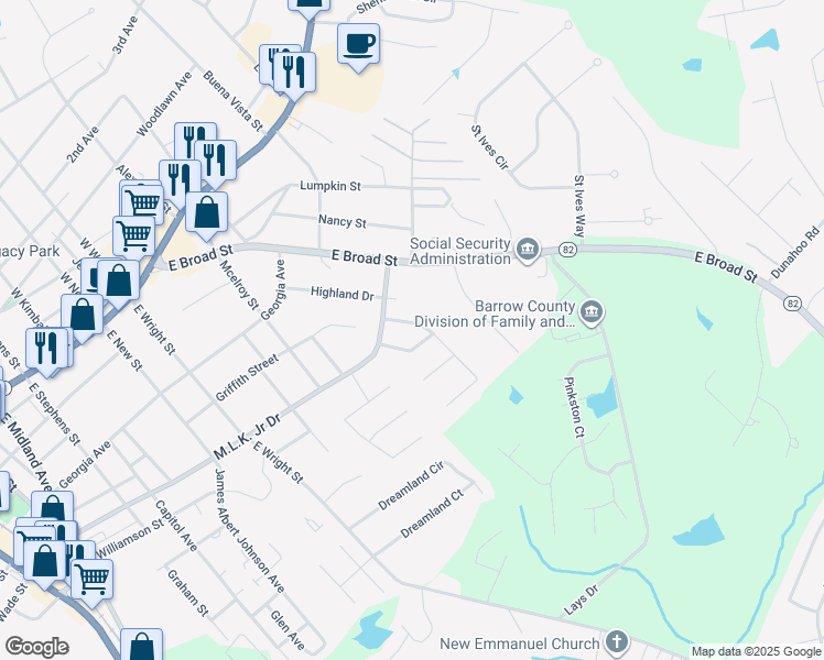 map of restaurants, bars, coffee shops, grocery stores, and more near 236 Rutledge Drive in Winder