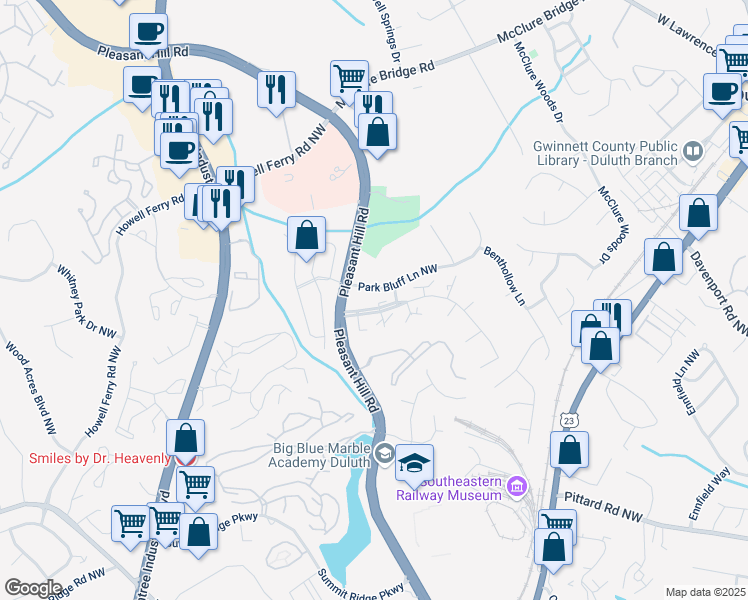 map of restaurants, bars, coffee shops, grocery stores, and more near 3754 Sidney Lanier Boulevard in Duluth