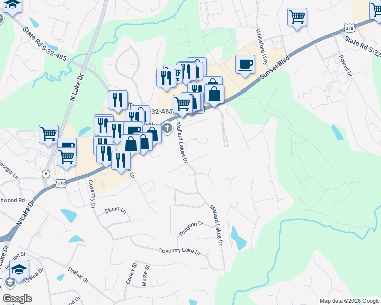 map of restaurants, bars, coffee shops, grocery stores, and more near 109 Ashley Court in Lexington