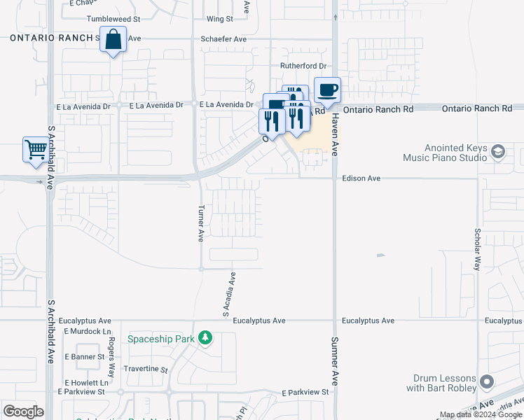 map of restaurants, bars, coffee shops, grocery stores, and more near 4285 South Glacier Trail in Ontario