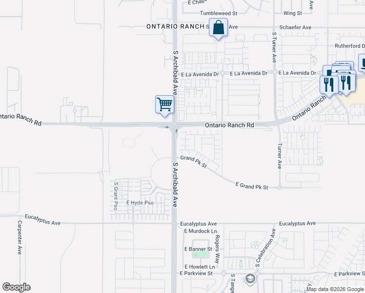 map of restaurants, bars, coffee shops, grocery stores, and more near 4248 South Montoya Paseo in Ontario