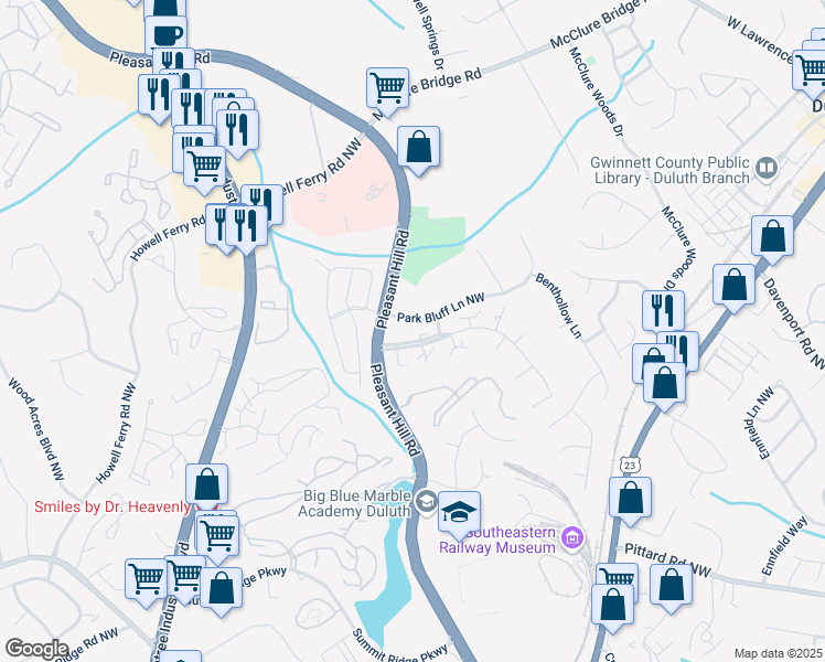 map of restaurants, bars, coffee shops, grocery stores, and more near 3754 Sidney Lanier Boulevard in Duluth