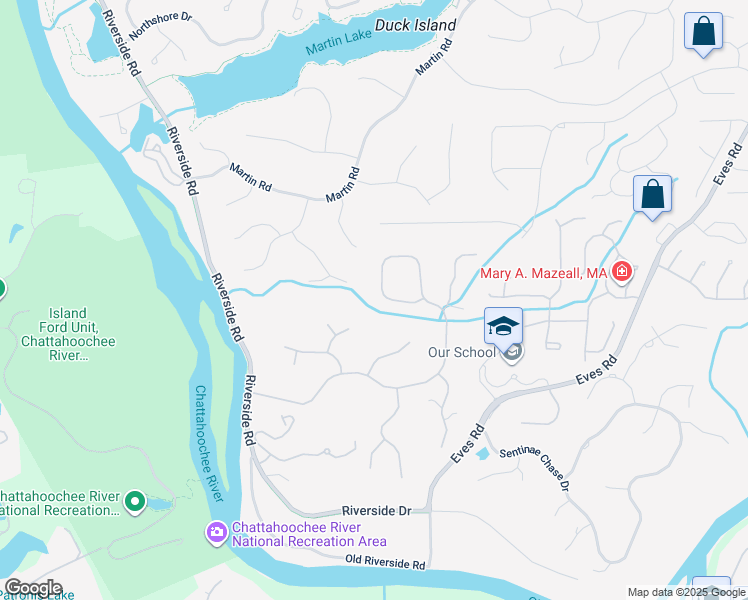 map of restaurants, bars, coffee shops, grocery stores, and more near 1595 Northcliff Trce in Roswell