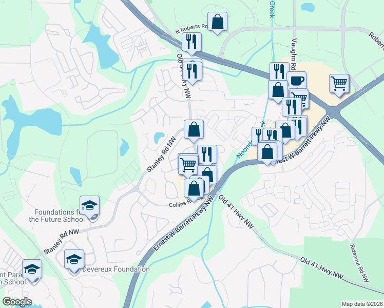 map of restaurants, bars, coffee shops, grocery stores, and more near 1750 Old 41 Highway Northwest in Kennesaw
