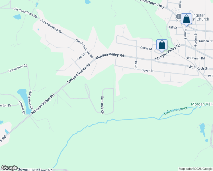 map of restaurants, bars, coffee shops, grocery stores, and more near 151 Samanda Circle in Rockmart