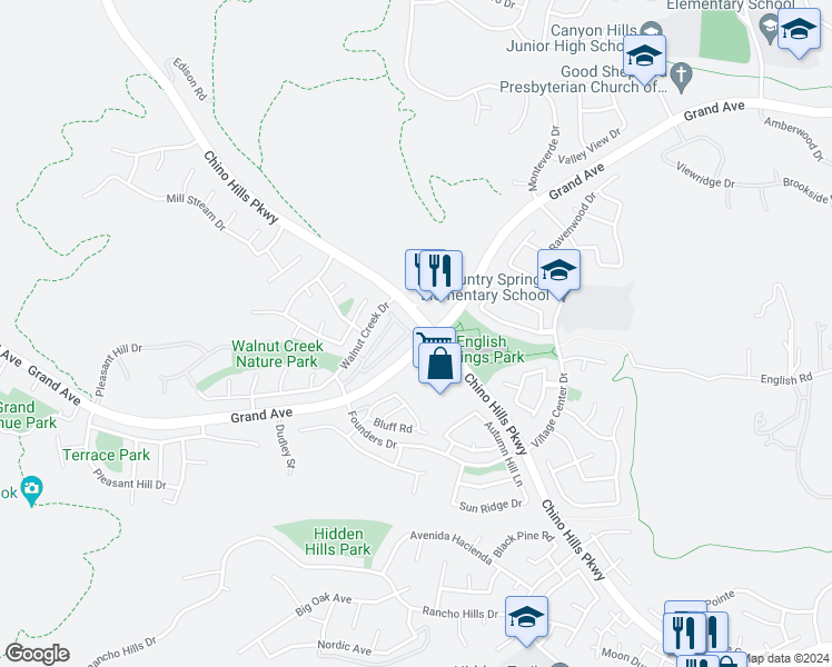 map of restaurants, bars, coffee shops, grocery stores, and more near 14171 Shoreline Drive in Chino Hills