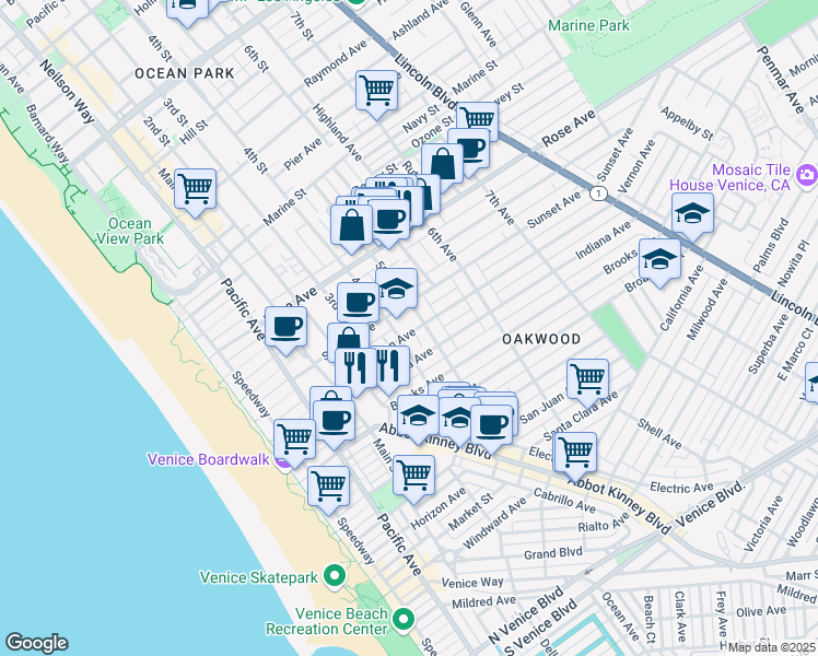 map of restaurants, bars, coffee shops, grocery stores, and more near 611 5th Avenue in Los Angeles