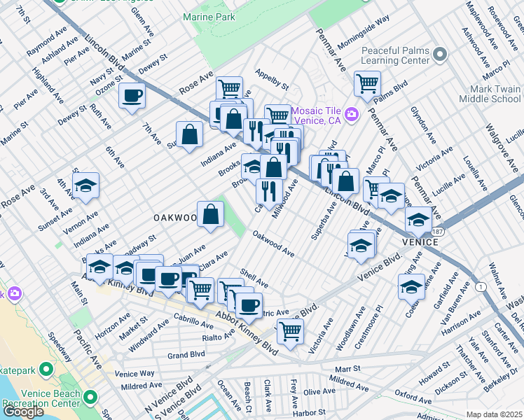 map of restaurants, bars, coffee shops, grocery stores, and more near 820 Broadway Street in Los Angeles