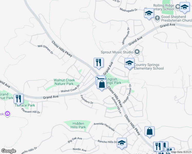 map of restaurants, bars, coffee shops, grocery stores, and more near 14171 Shoreline Drive in Chino Hills