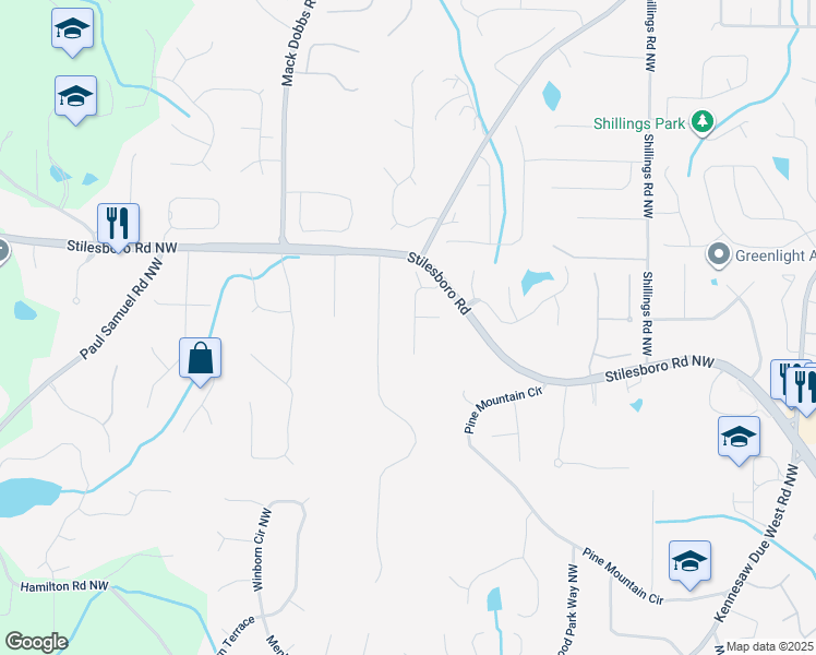 map of restaurants, bars, coffee shops, grocery stores, and more near 1677 Archer Estates Drive in Kennesaw