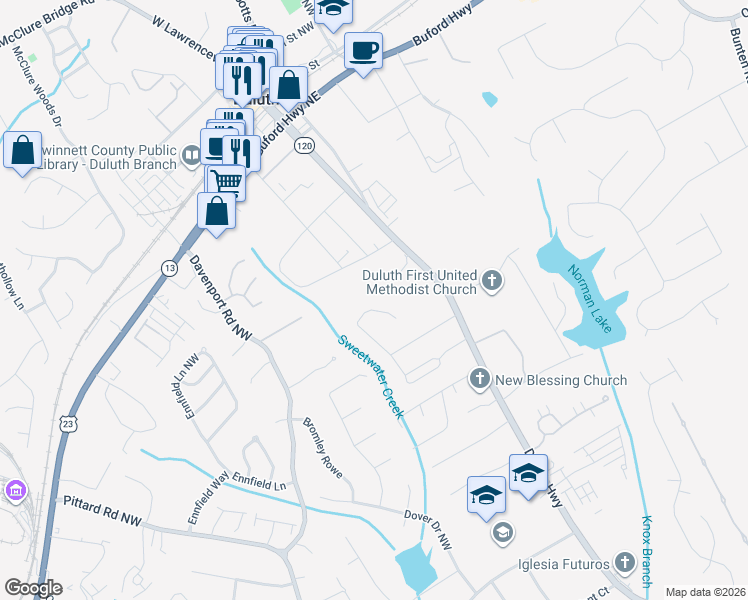 map of restaurants, bars, coffee shops, grocery stores, and more near 3300 Governors Court in Duluth