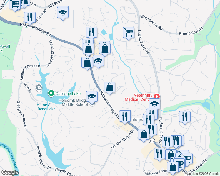 map of restaurants, bars, coffee shops, grocery stores, and more near 328 Holcombs Pond Court in Alpharetta