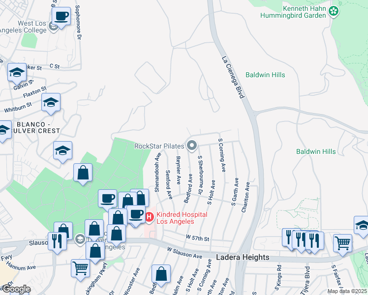 map of restaurants, bars, coffee shops, grocery stores, and more near 3355 Bedford Avenue in Los Angeles