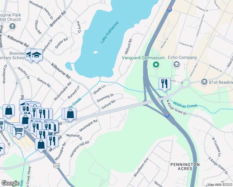 map of restaurants, bars, coffee shops, grocery stores, and more near 91 Downing Street in Columbia