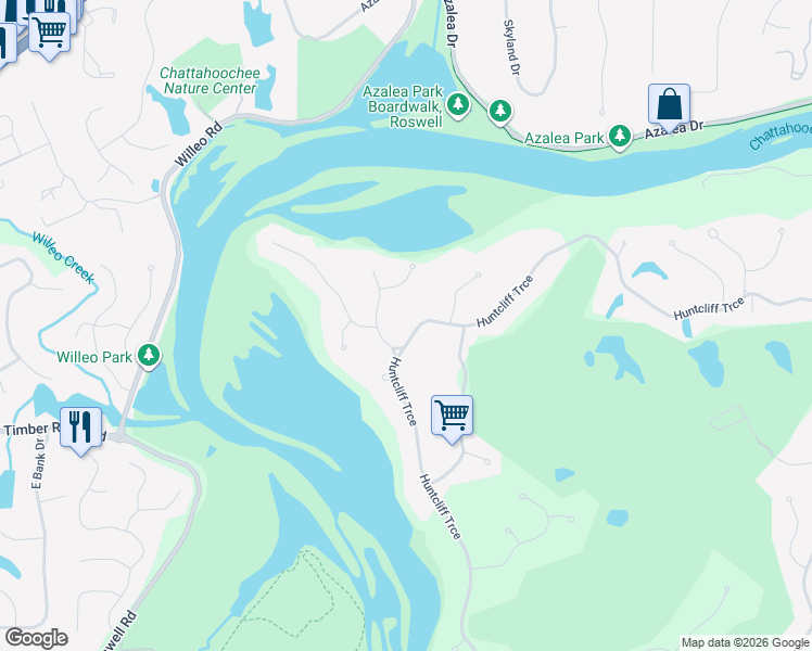 map of restaurants, bars, coffee shops, grocery stores, and more near 9315 Huntcliff Trace in Atlanta