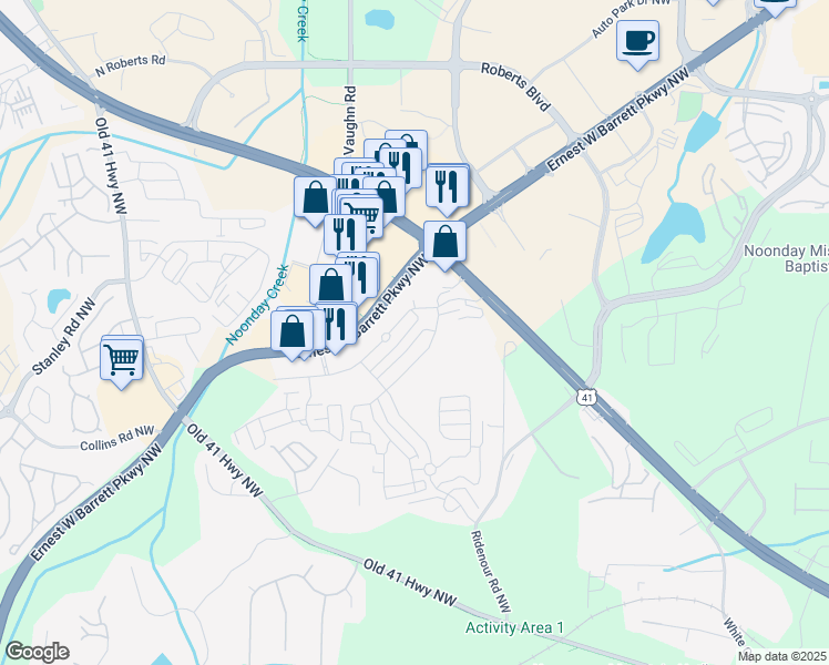 map of restaurants, bars, coffee shops, grocery stores, and more near 1839 Willow Branch Lane in Kennesaw