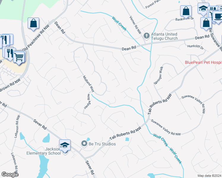 map of restaurants, bars, coffee shops, grocery stores, and more near 2117 Gatwick Drive in Lawrenceville