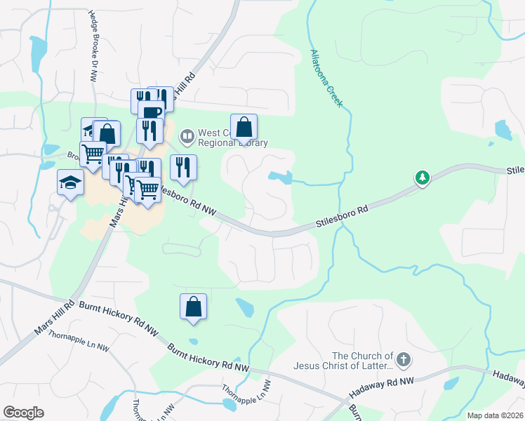 map of restaurants, bars, coffee shops, grocery stores, and more near 5028 Preservation Pointe Northwest in Kennesaw