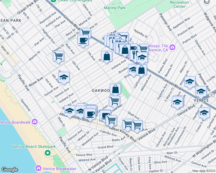 map of restaurants, bars, coffee shops, grocery stores, and more near 659 Broadway Street in Los Angeles