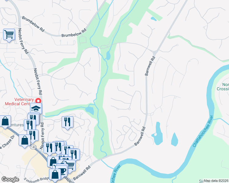 map of restaurants, bars, coffee shops, grocery stores, and more near 535 Matterhorn Way in Alpharetta