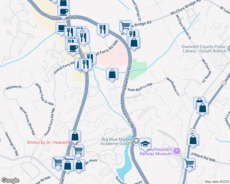 map of restaurants, bars, coffee shops, grocery stores, and more near 3688 East Bay Street in Duluth