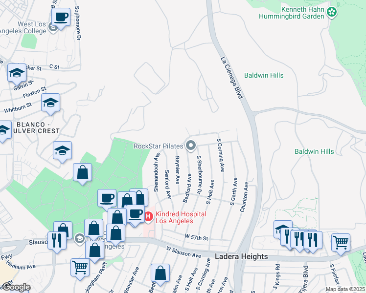 map of restaurants, bars, coffee shops, grocery stores, and more near 3355 Bedford Avenue in Los Angeles