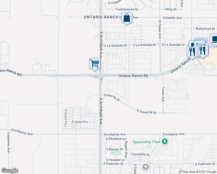 map of restaurants, bars, coffee shops, grocery stores, and more near 4248 South Montoya Paseo in Ontario