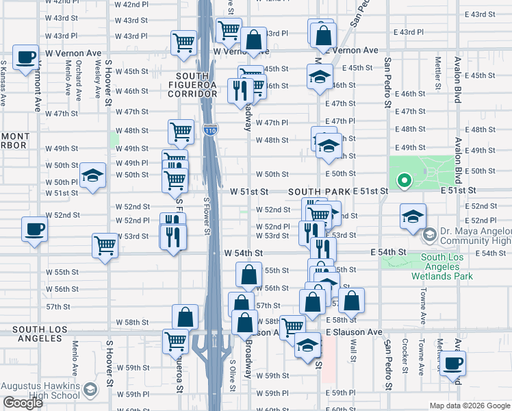 map of restaurants, bars, coffee shops, grocery stores, and more near in Los Angeles