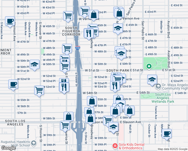 map of restaurants, bars, coffee shops, grocery stores, and more near in Los Angeles