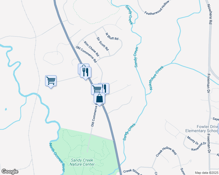 map of restaurants, bars, coffee shops, grocery stores, and more near 1110 Old Creek Road in Athens