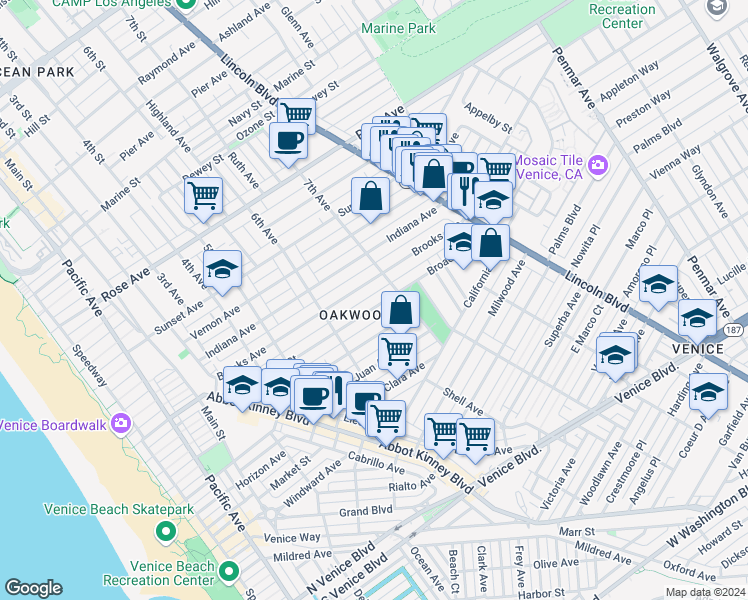 map of restaurants, bars, coffee shops, grocery stores, and more near 659 Broadway Street in Los Angeles