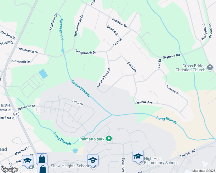 map of restaurants, bars, coffee shops, grocery stores, and more near 2405 Autumn Terrace in Dalzell