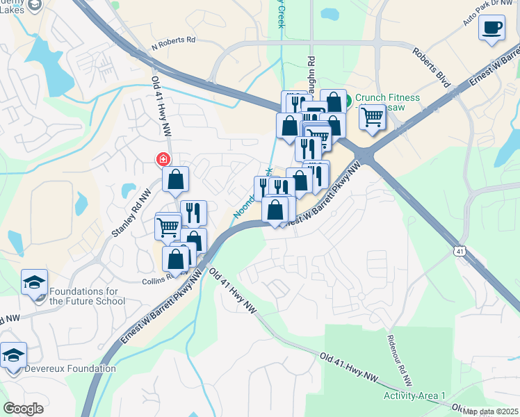 map of restaurants, bars, coffee shops, grocery stores, and more near 57 Jones Street in Kennesaw