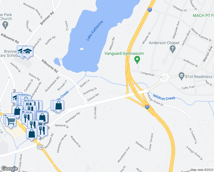 map of restaurants, bars, coffee shops, grocery stores, and more near 107 Downing Street in Columbia