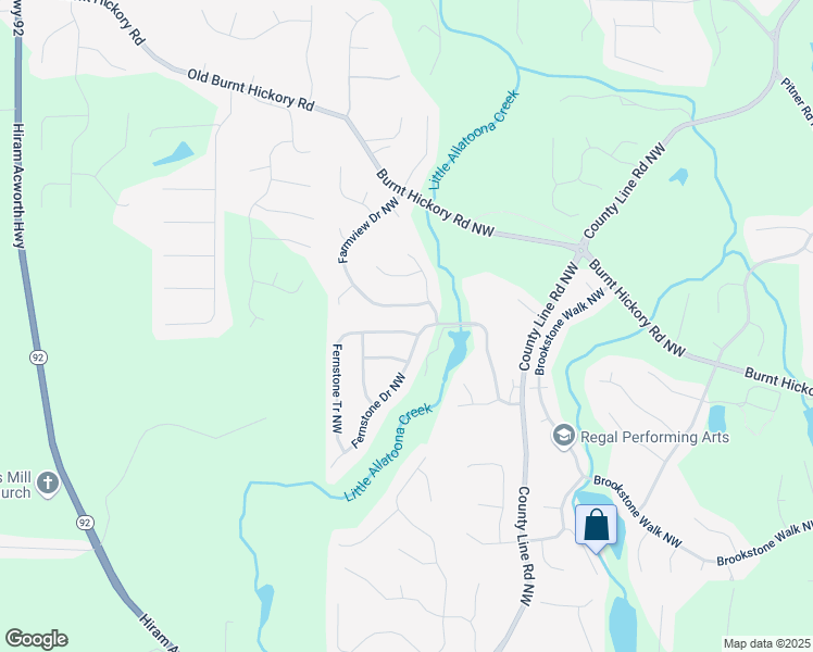 map of restaurants, bars, coffee shops, grocery stores, and more near 6252 Fernstone Tr Northwest in Acworth