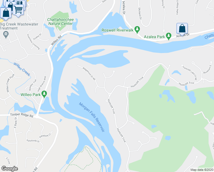 map of restaurants, bars, coffee shops, grocery stores, and more near 8905 River Landing Way Northeast in Atlanta