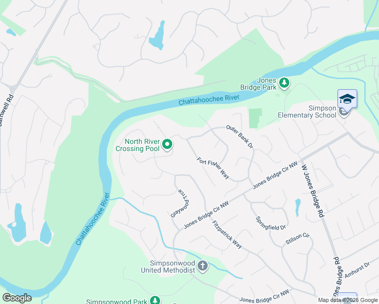 map of restaurants, bars, coffee shops, grocery stores, and more near 5614 Fort Fisher Way in Norcross