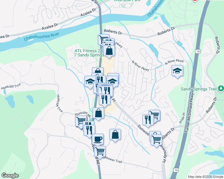 map of restaurants, bars, coffee shops, grocery stores, and more near in Sandy Springs