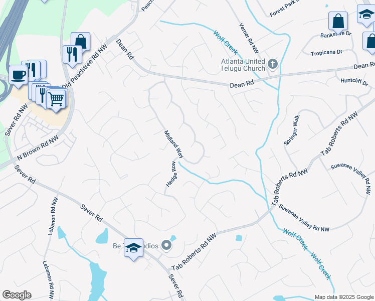 map of restaurants, bars, coffee shops, grocery stores, and more near 2100 Sandown Court in Lawrenceville