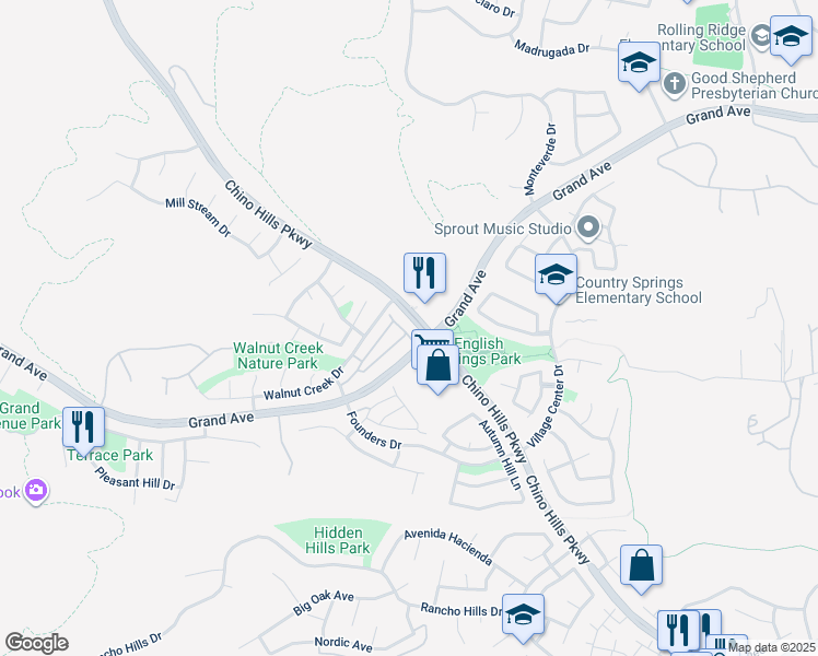 map of restaurants, bars, coffee shops, grocery stores, and more near 14171 Shoreline Drive in Chino Hills