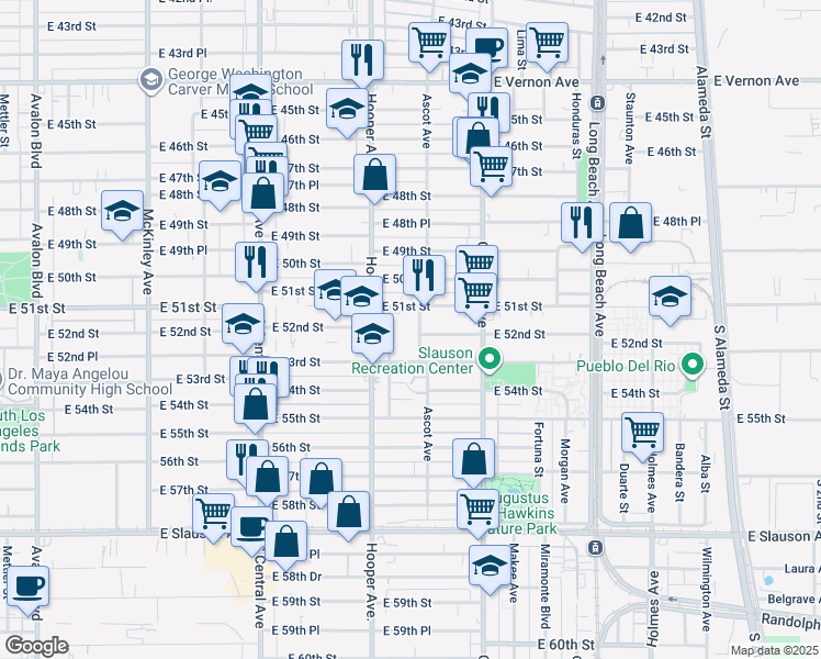 map of restaurants, bars, coffee shops, grocery stores, and more near 5120 Latham Street in Los Angeles
