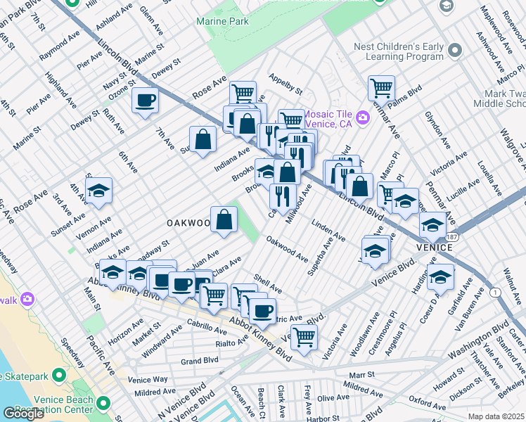 map of restaurants, bars, coffee shops, grocery stores, and more near 820 Broadway Street in Los Angeles