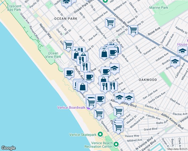 map of restaurants, bars, coffee shops, grocery stores, and more near 320 3rd Avenue in Los Angeles