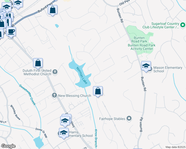 map of restaurants, bars, coffee shops, grocery stores, and more near 3093 Brookshire Way in Duluth