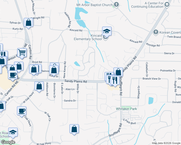 map of restaurants, bars, coffee shops, grocery stores, and more near 1838 Wilkenson Crossing North East in Marietta