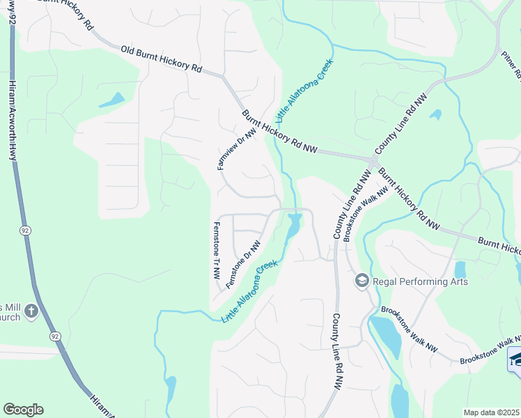 map of restaurants, bars, coffee shops, grocery stores, and more near 6252 Fernstone Tr Northwest in Acworth
