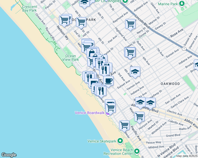 map of restaurants, bars, coffee shops, grocery stores, and more near 59 Ozone Court in Los Angeles