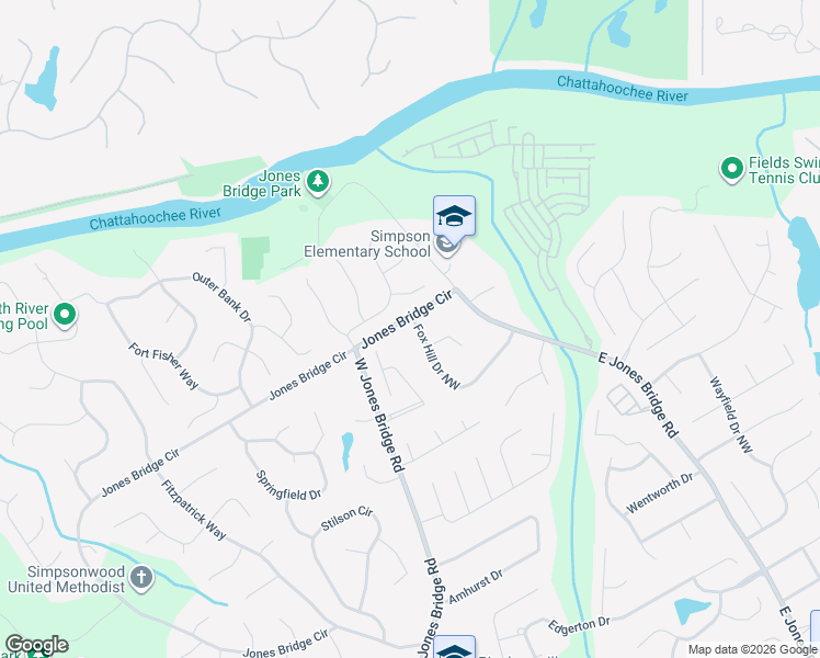 map of restaurants, bars, coffee shops, grocery stores, and more near 4012 Jones Bridge Circle in Norcross